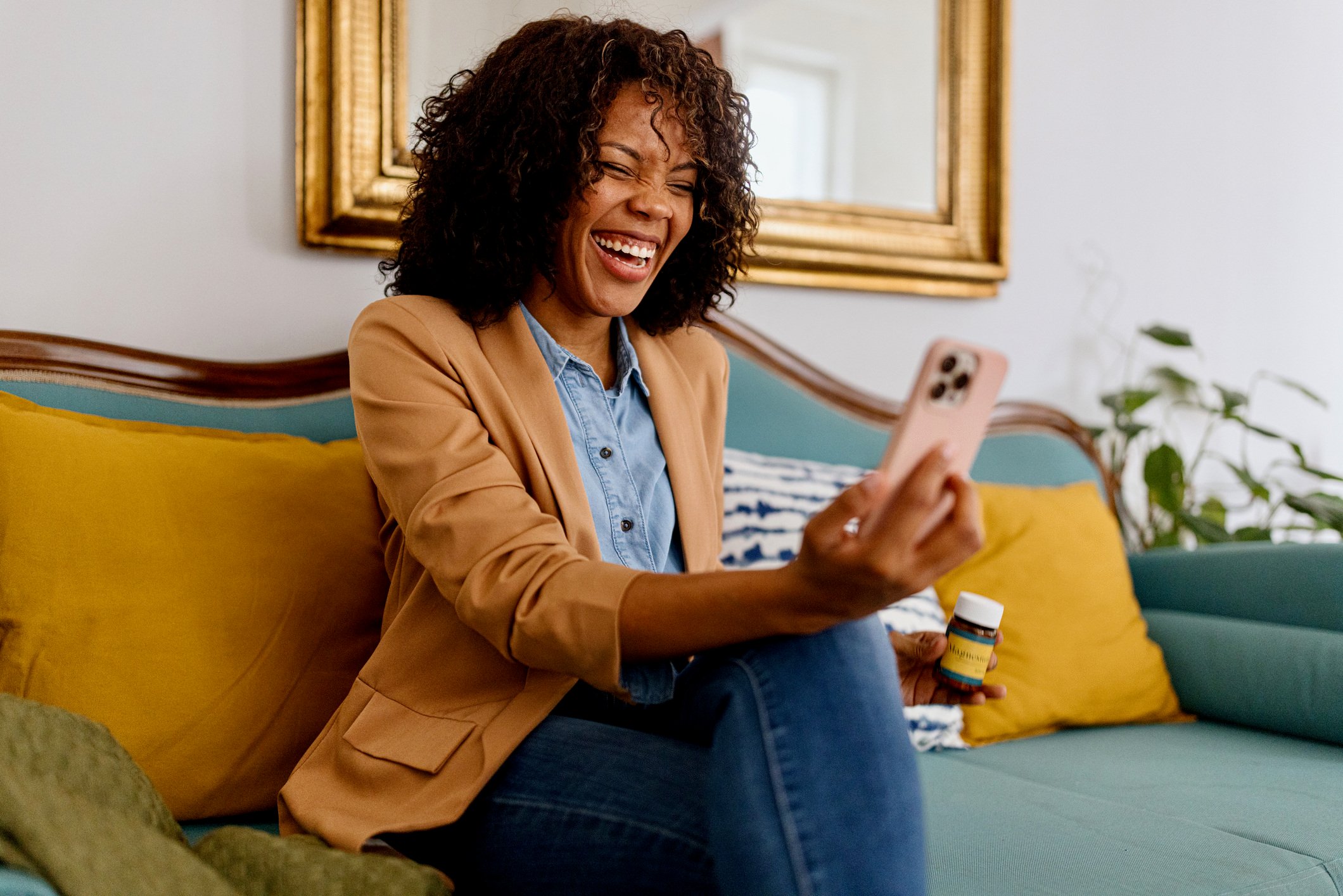 Woman smiling at computer